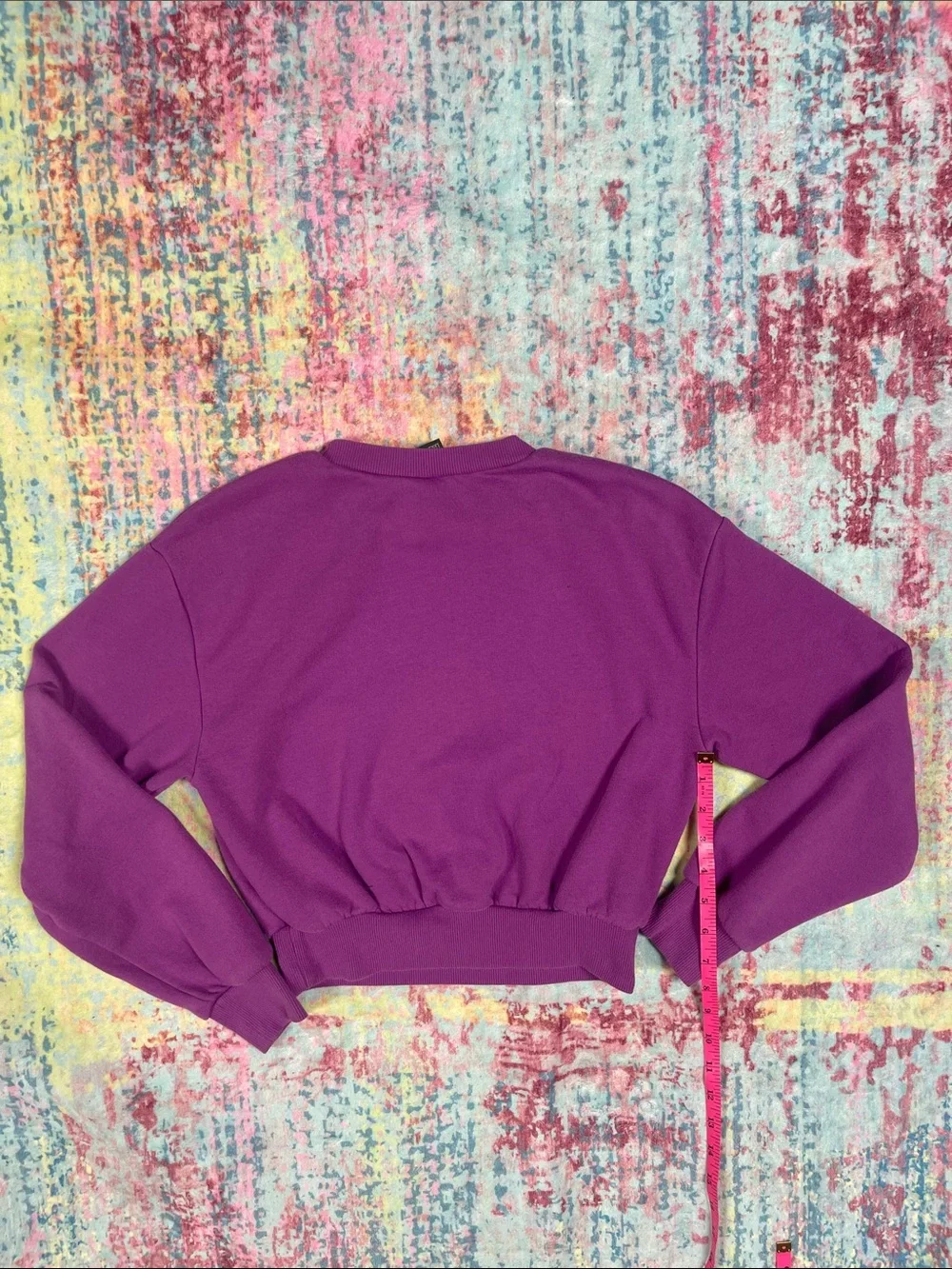 💕Purple Crewneck Cropped Sweatshirt - Women Tops - Picture 6 of 8